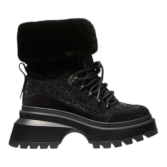 MICHAEL Michael Kors Women's Shiloh Suede Faux Fur Platform Booties Black Size 7 - Picture 2 of 4